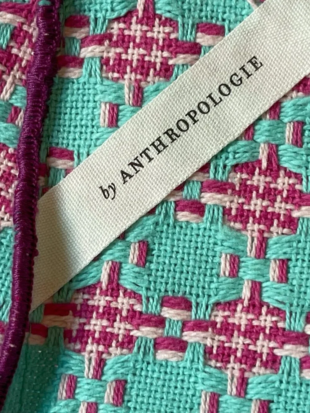 Anthropologie Aqua Pink Woven Geo Kitchen Towel -NEW - Theme: Textile Candy